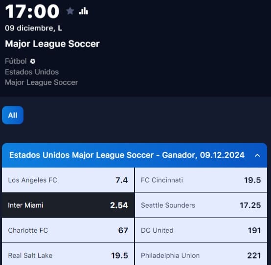 Apuesta en 1win en torneos como la MLS en la sección de apuestas a largo plazo