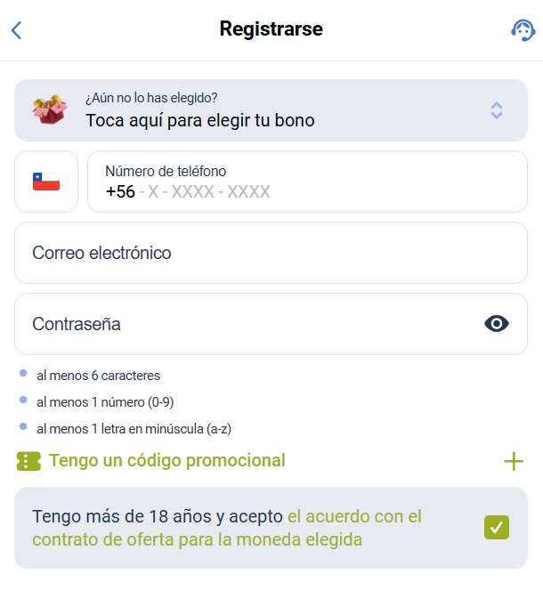 Formulario de Jugabet Registro