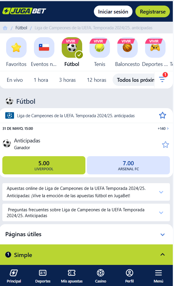 Jugabet ofrece cuotas mejoradas en mercados anticipados.